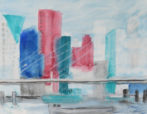 Erasmusbrücke - 64x50 Aquarell - 2020