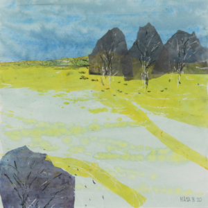 Flaches Land - 40x40 Aquarell Collage - 2020