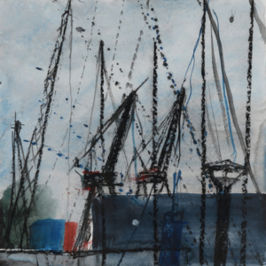 Hafenkräne - 40x40 Aquarell Kreide - 2019