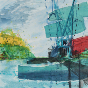 Hafenkran Groningen - 40x40 Aquarell Collage - 2021
