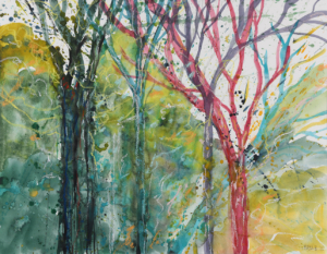 Roter Baum - 64x50 Aquarell Kreide - 2020