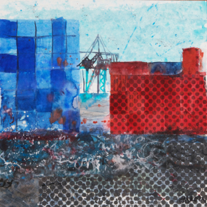 Hafen Container Kräne - 40x40 Aquarell Collage - 2021