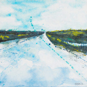 Im grünen Herz - 40x40 Aquarell Collage - 2021