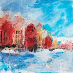 Liebliche Stadt - 40x40 Aquarell Collage - 2021