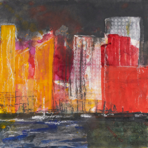 Nacht in Rotterdam - 40x40 Aquarell Kreide Collage - 2022