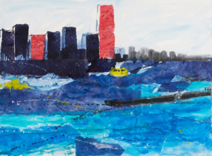 Rotterdam mit Taxi - 76x56 Aquarell Collage - 2021