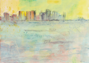 Sanftes Licht - 70x50 Aquarell Kreide Collage - 2021